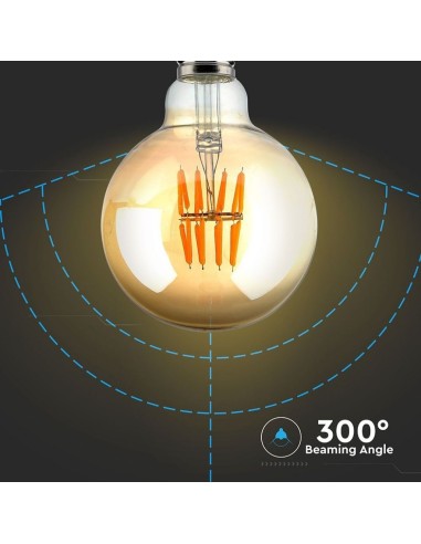 V-TAC VT-2019 Lampadina Globo LED a filamento 8W Ð•27 G95 effetto Vintage colore ambrato luce bianco caldo 2200K sku 217145