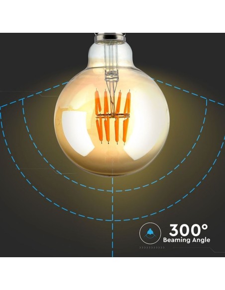 V-TAC VT-2019 Lampadina Globo LED a filamento 8W Ð•27 G95 effetto Vintage colore ambrato luce bianco caldo 2200K sku 217145