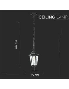 V-TAC VT-752 Portalampada lanterna pendente con attacco a soffitto in alluminio nero per lampadina 1*E27 IP44 - SKU 7072 2