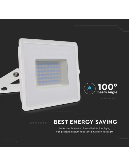 V-TAC VT-4051 Faro LED 50W proiettore E-Series super slim G2 corpo bianco luce bianco freddo 6500K IP65 - sku 215963