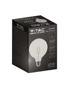 V-TAC VT-1983 Lampadina led Globo 6W trasparente filamento E27 G125 luce bianco caldo 3000K - 214304