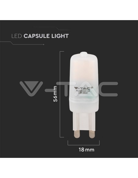 V-TAC VT-203 Lampadina led G9 chip Samsung SMD faretto 2,2W bianco naturale 4000K - SKU 20479
