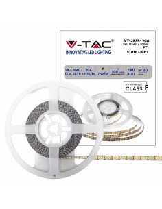 V-TAC VT- 2835 Striscia 204 LED/m SMD2835 strip led 5M 17W/mt luce bianco caldo 3000k IP20 sku 212461