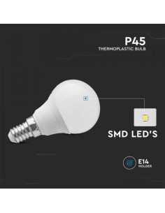 V-TAC PRO VT-1804 Lampadina LED SMD chip samsung 3.7W E14 Mini globo P45 Bianco freddo 6400K - SKU 8044 2