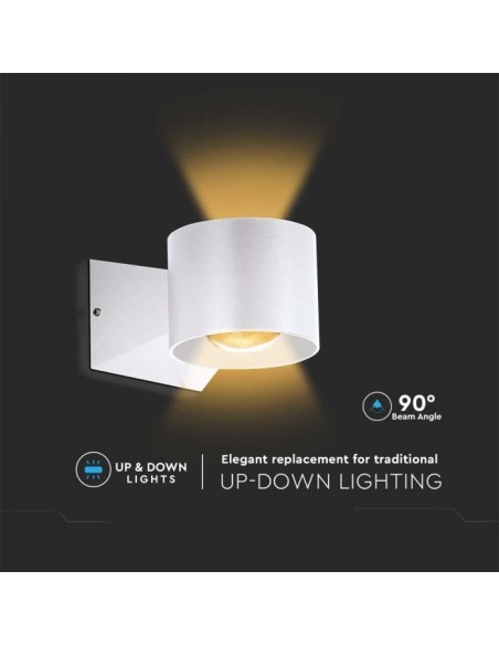 V-TAC VT-1179 Lampada LED applique da parete up/down 5W SMD doppio fascio 4000K forma rotondo colore bianco IP65 - sku 10444