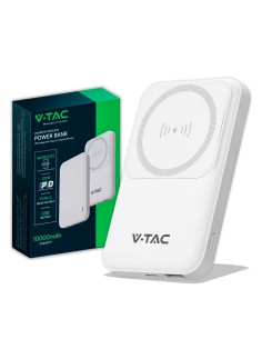 V-TAC power bank magsafe 10000Ah magnetico con ricarica wireless 20W ultrasottile colore bianco - 23039