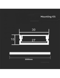 V-TAC VT-8204 Profilo in Alluminio colore silver per striscia led a superficie copertura satinata 2mt 2000x30x10mm - 23176 2