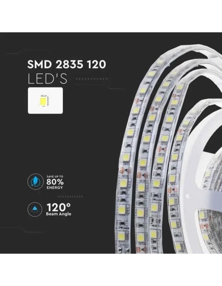 V-TAC VT-2835 Striscia 7.5W/mt 120led/mt 24V SMD2835 10Mt bianco naturale 4000K waterproof IP65 - SKU 212626