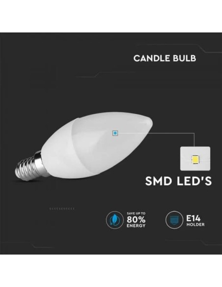 V-TAC VT-1818 Lampadina LED candela SMD 3.7W E14 bianco caldo 3000K sku 214216