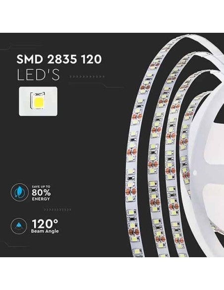 V-TAC VT-2835 Striscia LED 24V SMD2835 10Mt 7.5W/M 120LED/M monocolore bianco freddo 6500K IP20 - SKU 212624