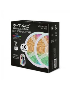 V-TAC VT-5050-300 Kit striscia led RGB SMD5050 10M (2x5mt) 4,8W/M 12V IP20 + controller + alimentatore - sku 2630