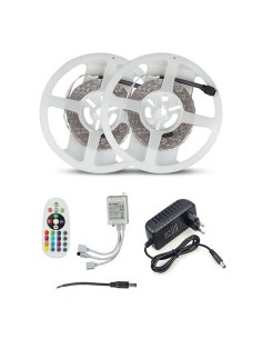 V-TAC VT-5050-300 Kit striscia led RGB SMD5050 10M (2x5mt) 4,8W/M 12V IP20 + controller + alimentatore - sku 2630 2