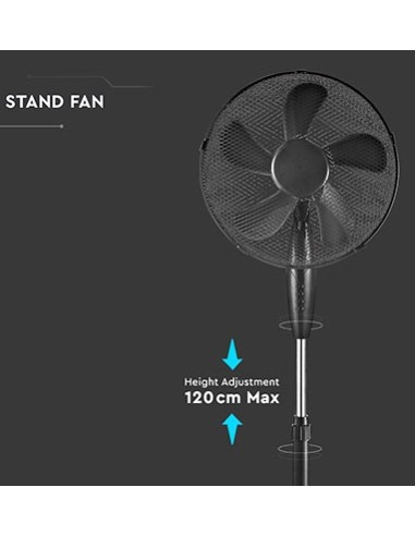 V-TAC VT-5016-5 Ventilatore a piantana 55W oscillante da terra 120CM 5 pale 41cm in plastica colore nero - sku 7923