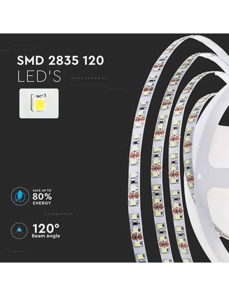 V-TAC VT-2835 Striscia LED 24V SMD2835 10M 7.5W/Mt 120LED/M monocolore bianco caldo 3000K Waterproof IP65 - SKU 212625