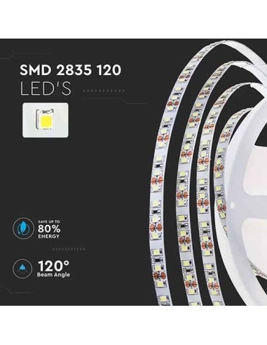 V-TAC VT-2835 Striscia LED 24V SMD2835 10Mt 7.5W/M 120LED/M monocolore bianco caldo 3000K IP20 - SKU 212622
