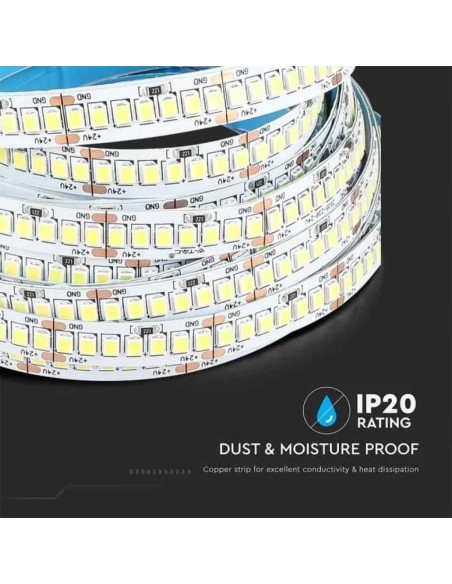V-TAC VT-2835 Striscia 238led/m 24V 18W/m SMD2835 135lm/W 5M bianco naturale 4000K IP20- SKU 212600