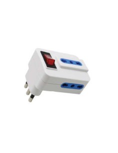 V-TAC Adattatore multiplo triplo 3 prese 2P+T 10/16A prese/bipasso standard italiano e interruttore luminoso - sku 8831