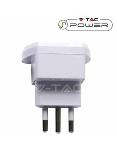 V-TAC Adattatore singolo universale spina 10A 2P+T standard italiano bianco - sku 8747