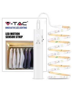 V-TAC VT-8082 Kit striscia led 2.8W 1M IP65 con alimentazione a batterie e sensore movimento PIR bianco caldo 3000K - SKU 2573