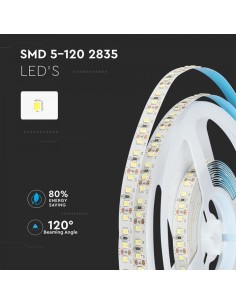 V-TAC PRO VT-5-120 striscia led chip samsung SMD2835 12V 5m bianco freddo 6000K IP20 no wp - SKU 325 2