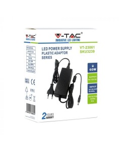 V-TAC VT-23061 Alimentatore switching stabilizzato 60W 12V 5A jack 2.1mm Plug&play cavo 2.4mt - SKU 3239 2