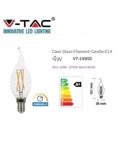 V-Tac VT-1995D Lampadina LED candela tortiglione soffio filamento 4W E14 bianco caldo 2700K dimmable - sku 43881 2