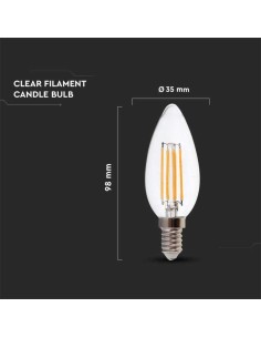 V-TAC VT-21125 Lampadina LED candela E14 dimmerabile a filamento lampada 5.5W 110lm/W luce bianco caldo 3000K - 7806 2